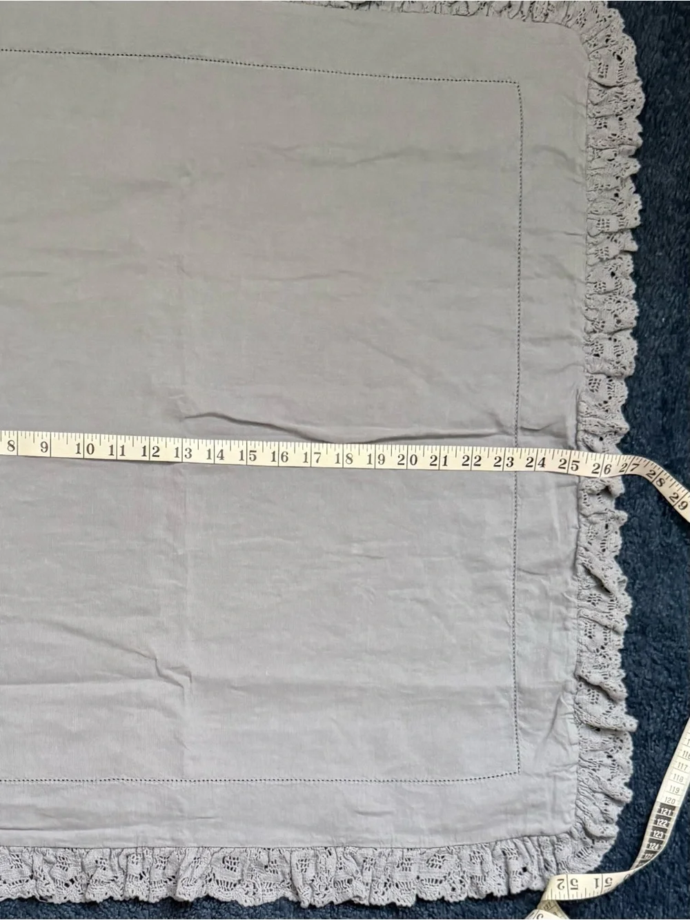 Two Ralph Lauren Home Euro Pillow Sham 26x26 Blue Ruffled Lace Trim Button Linen